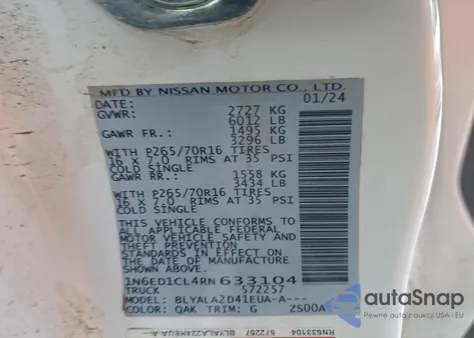 2024 Nissan Frontier S z USA, uszkodzony, nr VIN 1N6ED1CL4RN633104